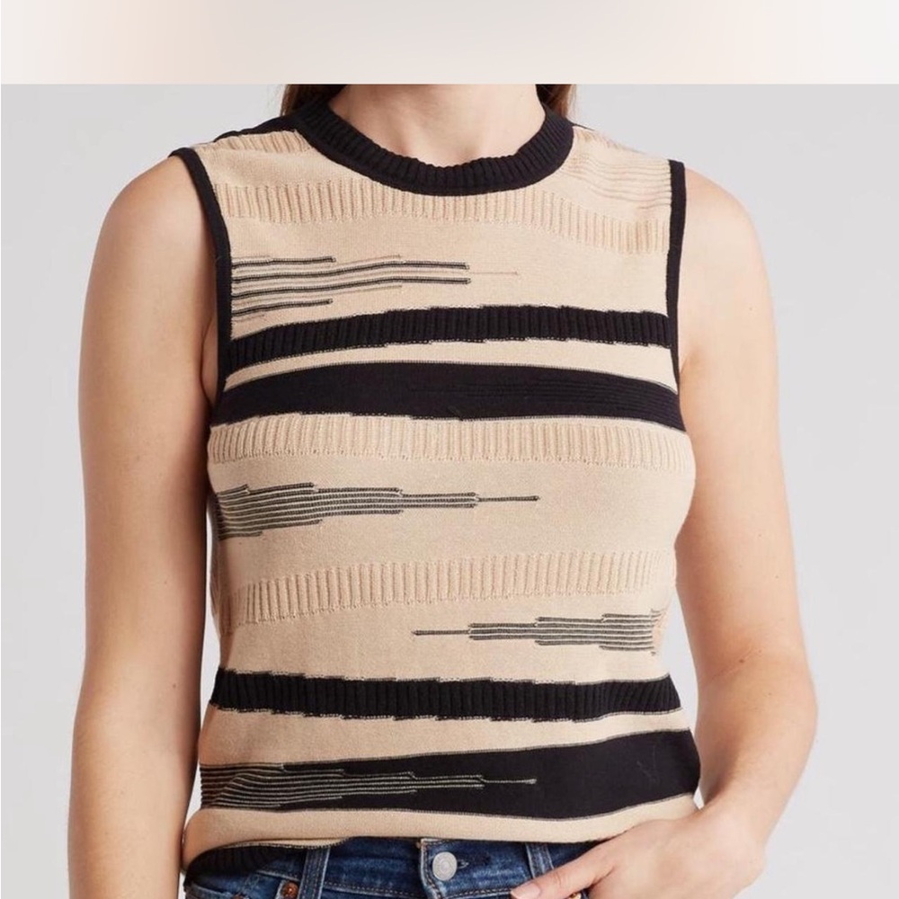 Dkny Cream and Black Ribbed Sleeveless knit Top